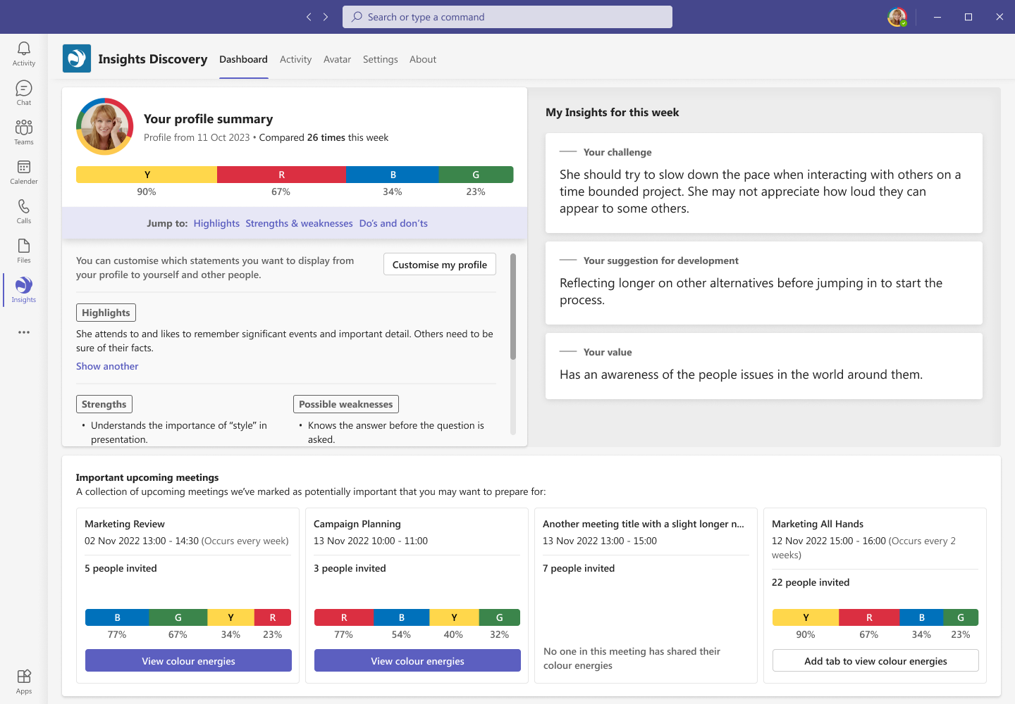 Personal dashboard